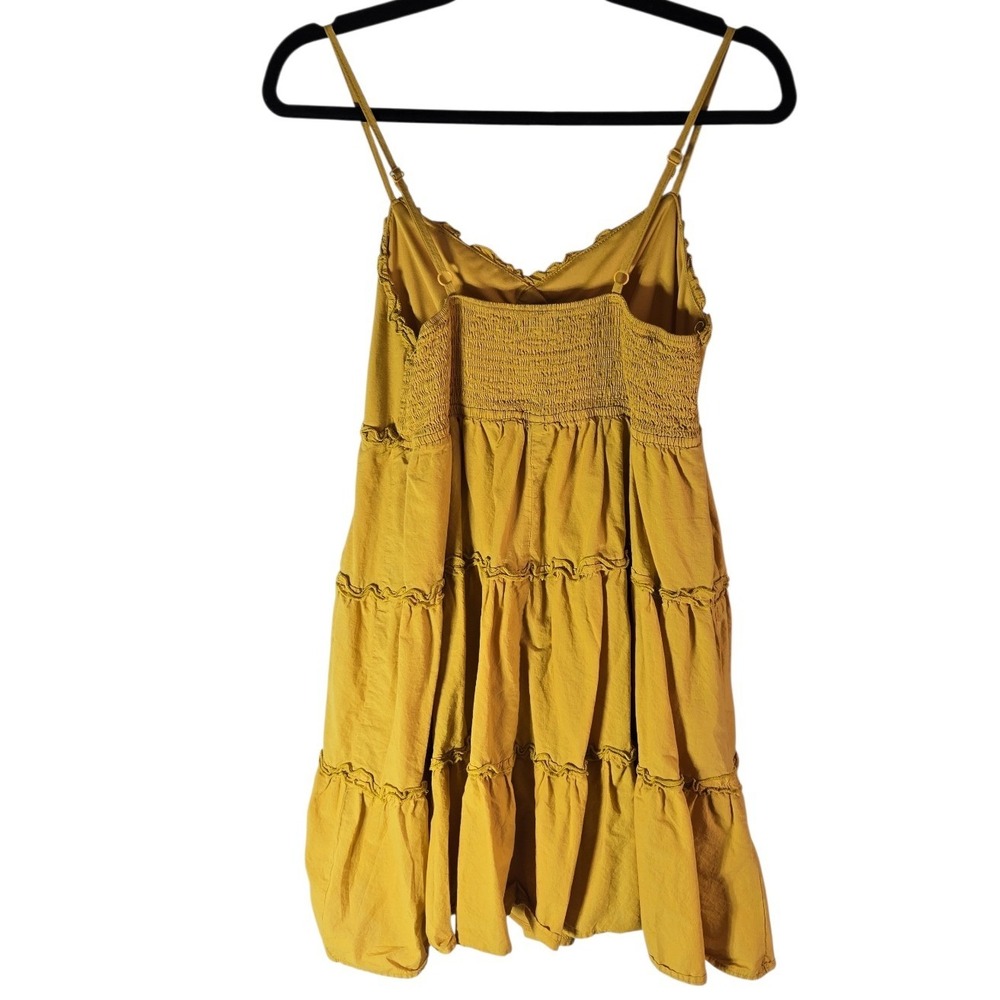 MAX+ASH Mustard Yellow Tiered Ruffle Babydoll Dress Smocked Back Size M Fun - Picture 2 of 5